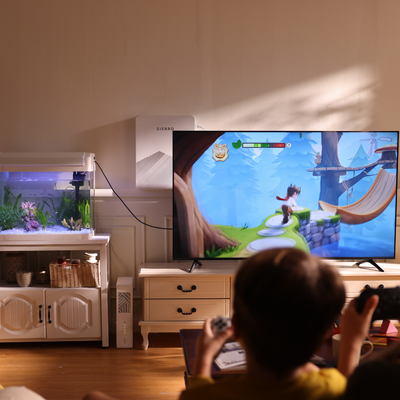 Sierro home backup powering an aquarium and television in a family room