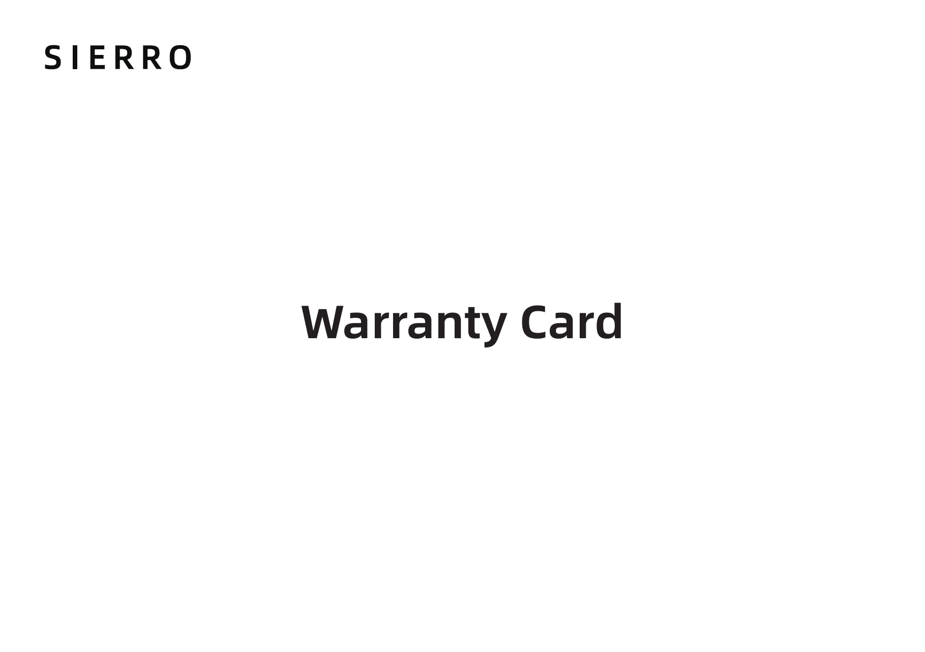 Sierro Warranty Card cover