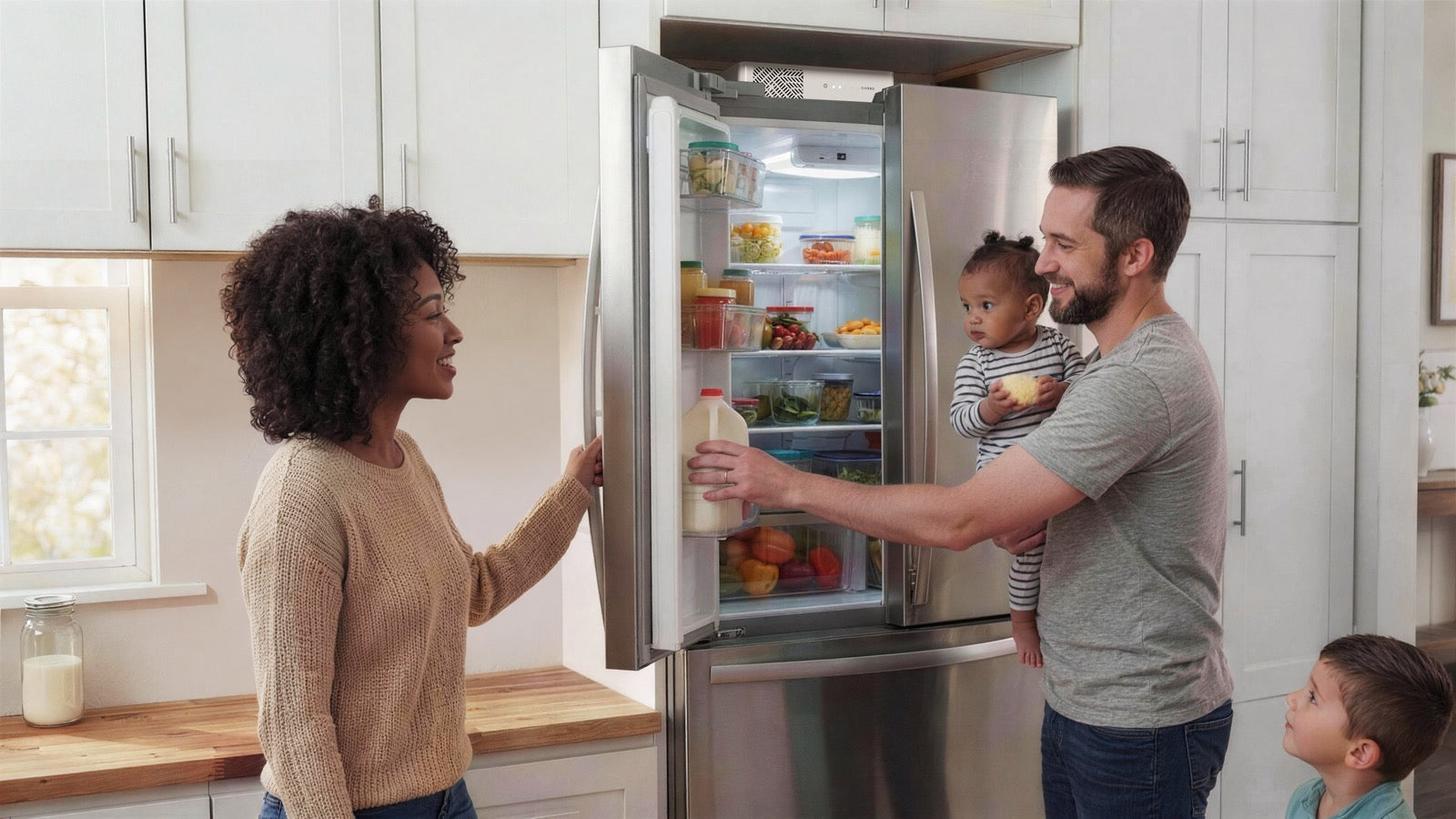 Family using a refrigerator protected by Sierro 2000